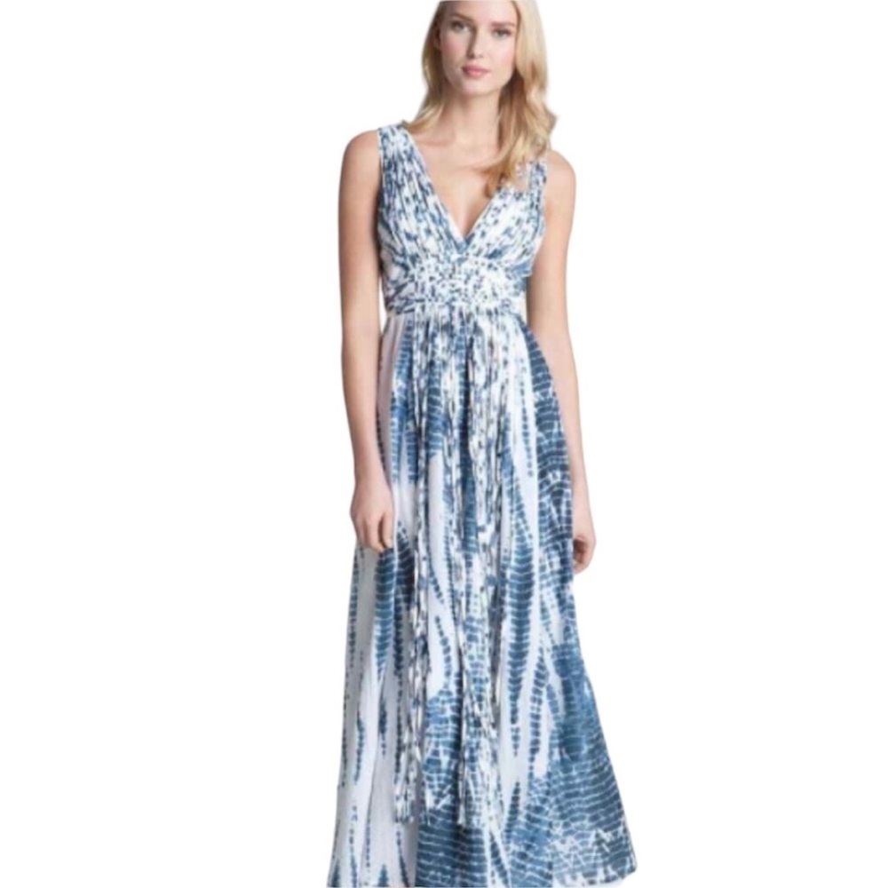 Michael Michael Kors cotton blue and white tie-dye fringe maxi dress size XXS